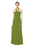 Long Empire Halter Sleeveless Olive Green Chiffon Bridesmaid Dress Kennedy