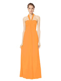 Long Empire Halter Sleeveless Orange Chiffon Bridesmaid Dress Kennedy