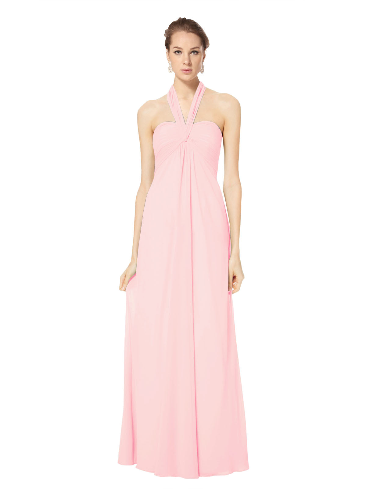 Long Empire Halter Sleeveless Pink Chiffon Bridesmaid Dress Kennedy