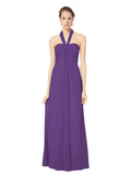 Long Empire Halter Sleeveless Plum Purple Chiffon Bridesmaid Dress Kennedy