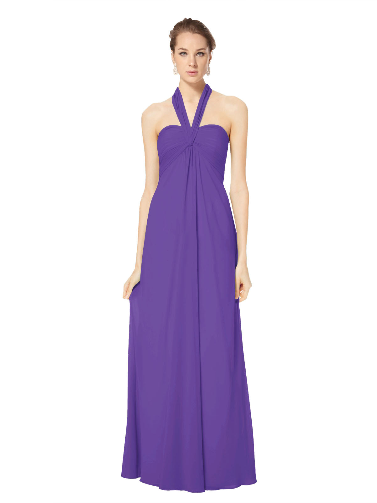 Long Empire Halter Sleeveless Purple Chiffon Bridesmaid Dress Kennedy