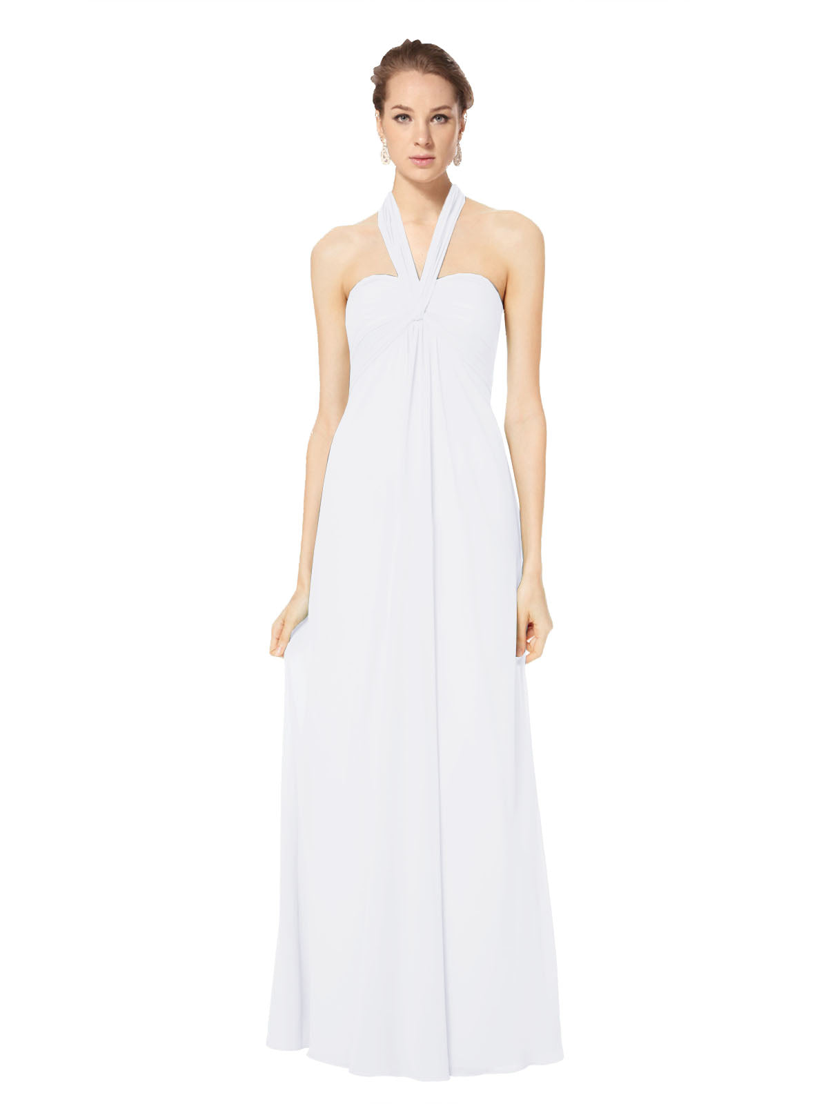 Long Empire Halter Sleeveless White Chiffon Bridesmaid Dress Kennedy
