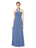 Long Empire Halter Sleeveless Windsor Blue Chiffon Bridesmaid Dress Kennedy