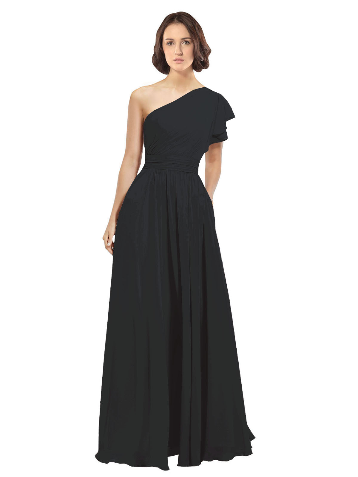 Black A-Line One Shoulder  Long Bridesmaid Dress Josephine