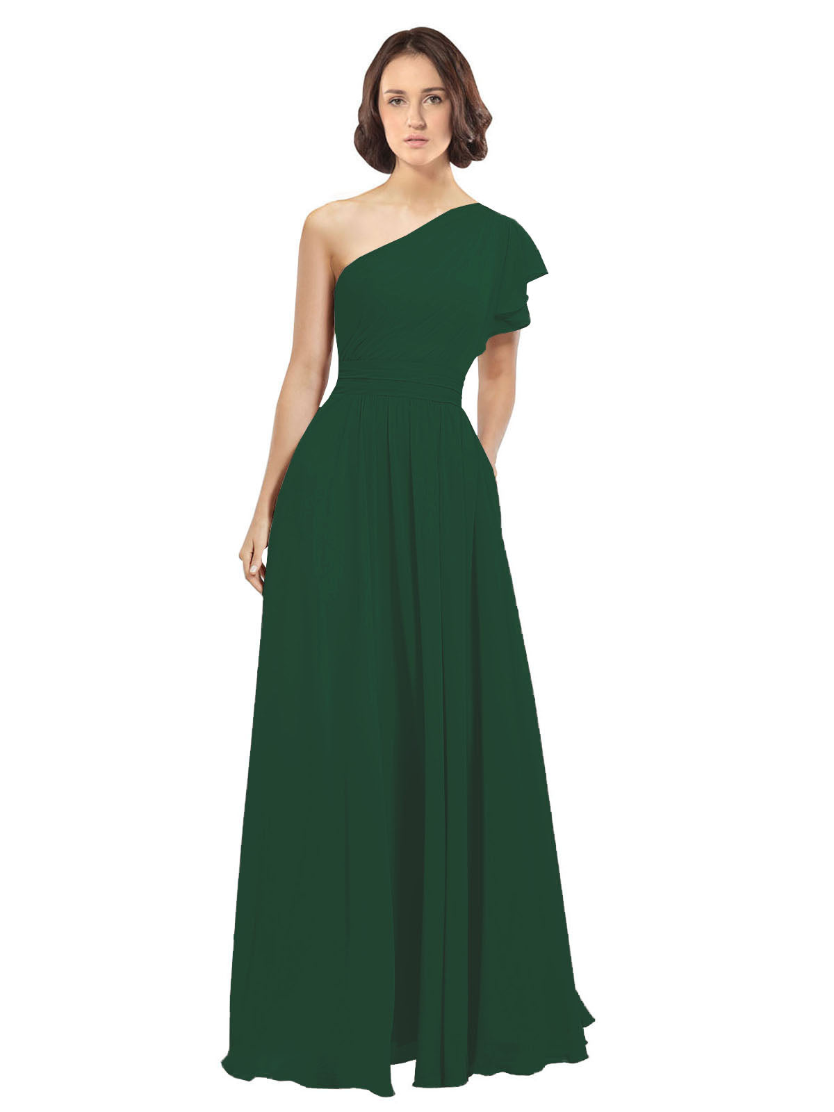 Dark Green A-Line One Shoulder  Long Bridesmaid Dress Josephine