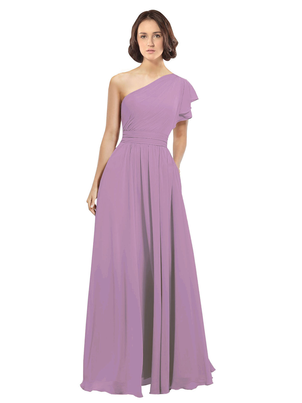 Dark Lavender A-Line One Shoulder  Long Bridesmaid Dress Josephine
