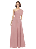 Dusty Pink A-Line One Shoulder  Long Bridesmaid Dress Josephine