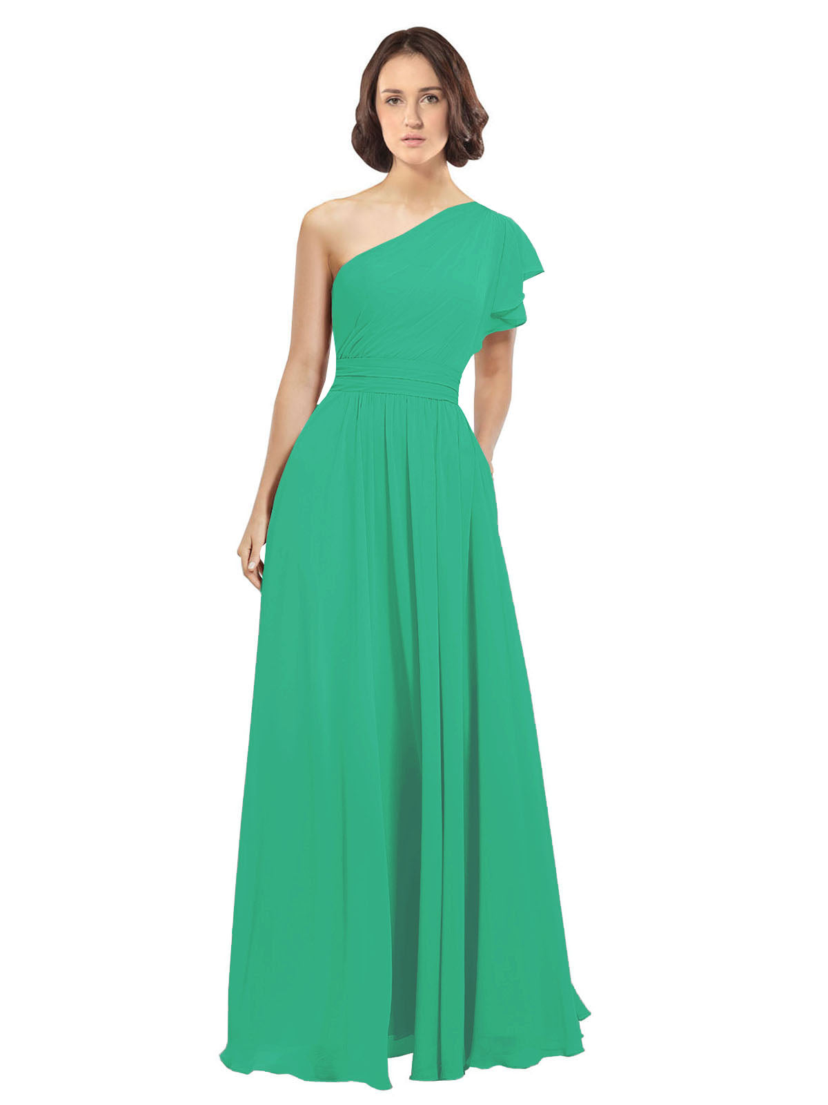 Emerald Green A-Line One Shoulder  Long Bridesmaid Dress Josephine