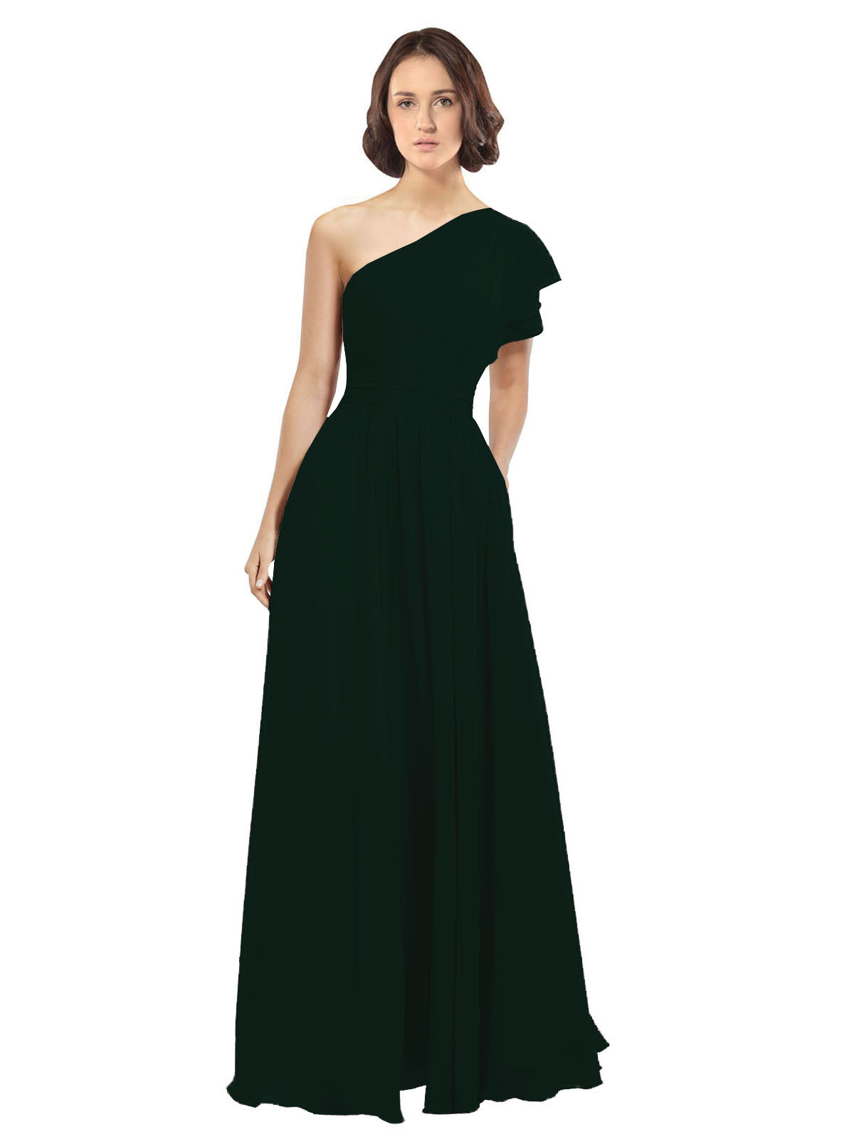 Ever Green A-Line One Shoulder  Long Bridesmaid Dress Josephine