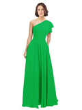 Green A-Line One Shoulder  Long Bridesmaid Dress Josephine