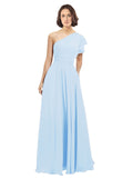 Light Sky Blue A-Line One Shoulder  Long Bridesmaid Dress Josephine
