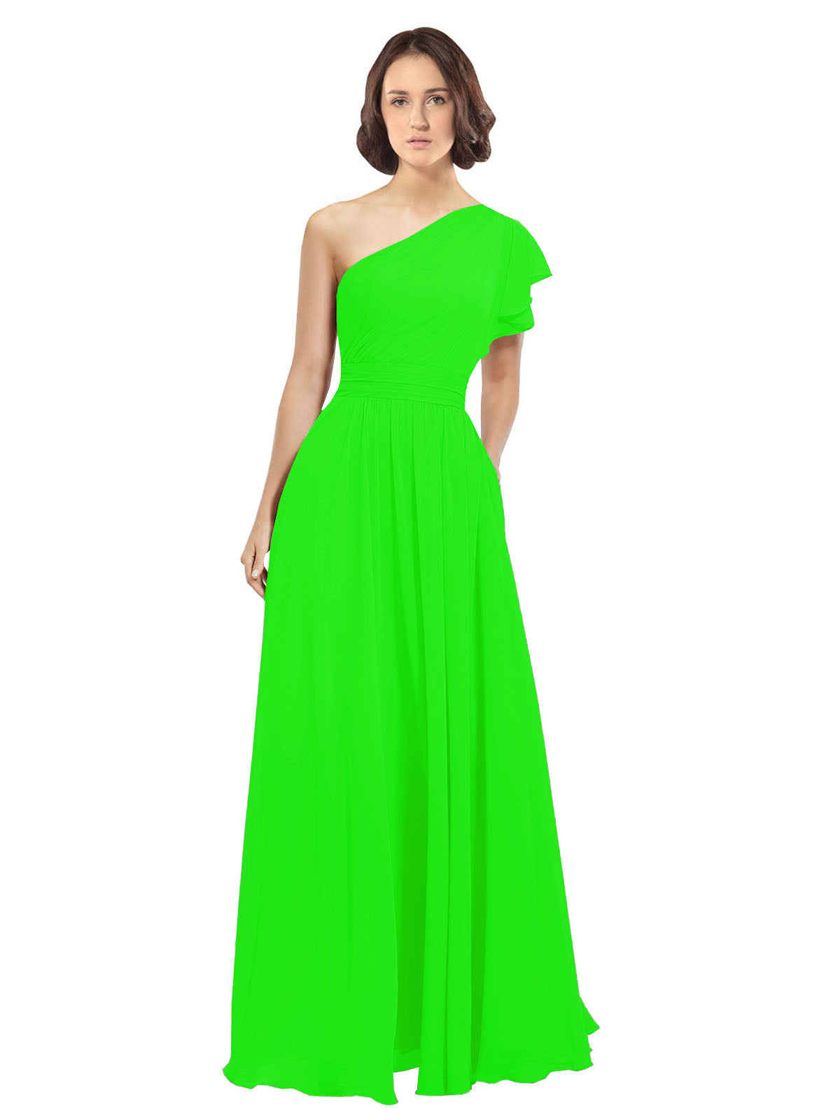Lime Green A-Line One Shoulder  Long Bridesmaid Dress Josephine