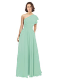 Mint Green A-Line One Shoulder  Long Bridesmaid Dress Josephine