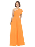 Orange A-Line One Shoulder  Long Bridesmaid Dress Josephine