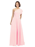 Pink A-Line One Shoulder Long Bridesmaid Dress Josephine