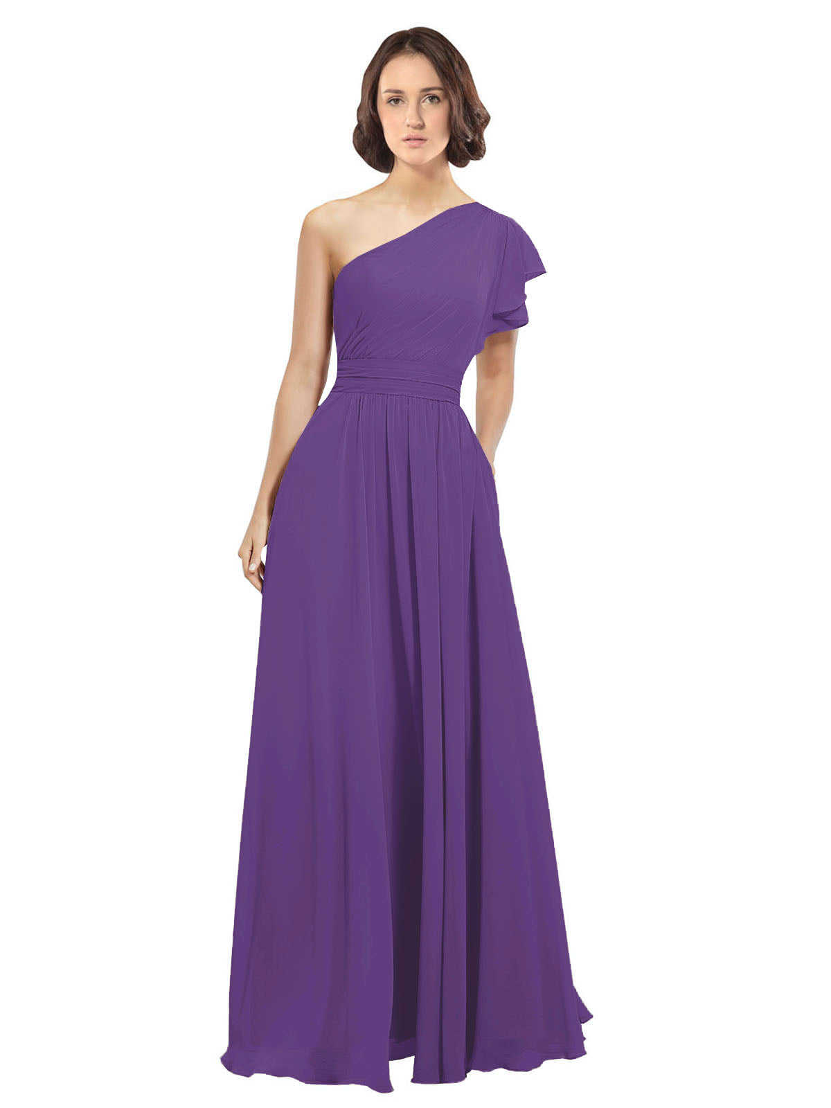 Plum Purple A-Line One Shoulder  Long Bridesmaid Dress Josephine