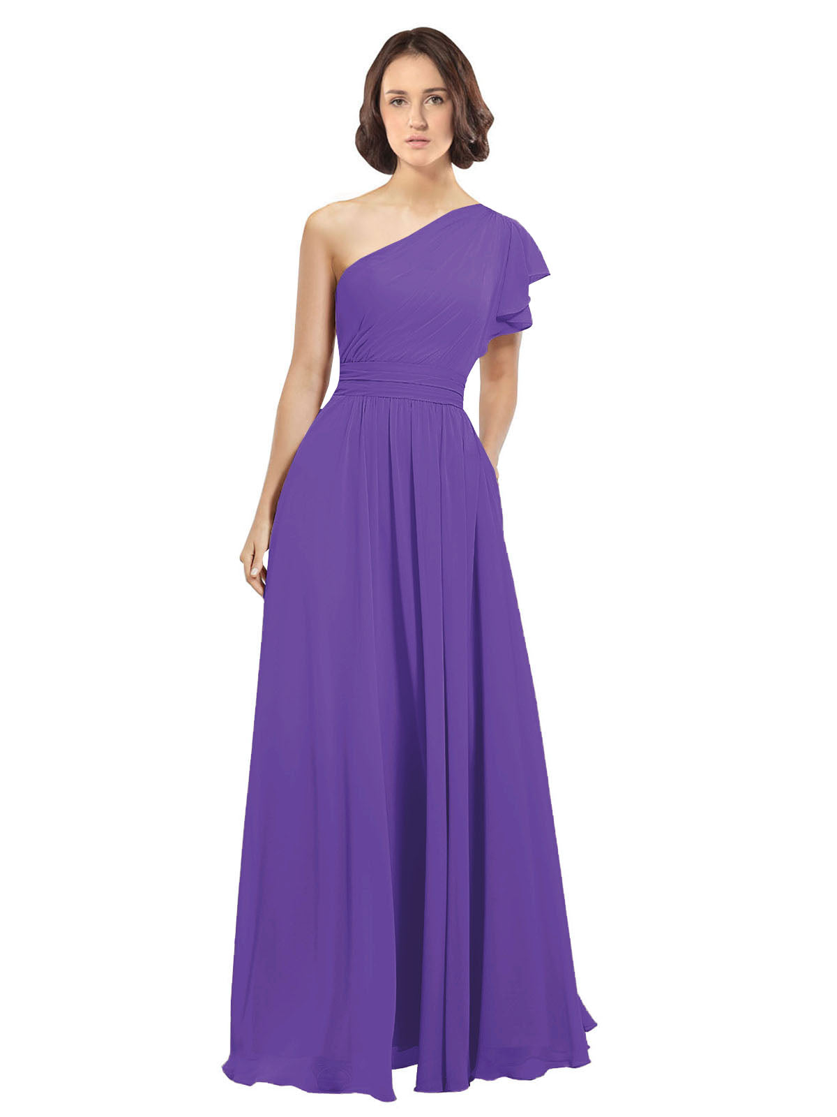Purple A-Line One Shoulder  Long Bridesmaid Dress Josephine