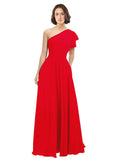 Red A-Line One Shoulder  Long Bridesmaid Dress Josephine