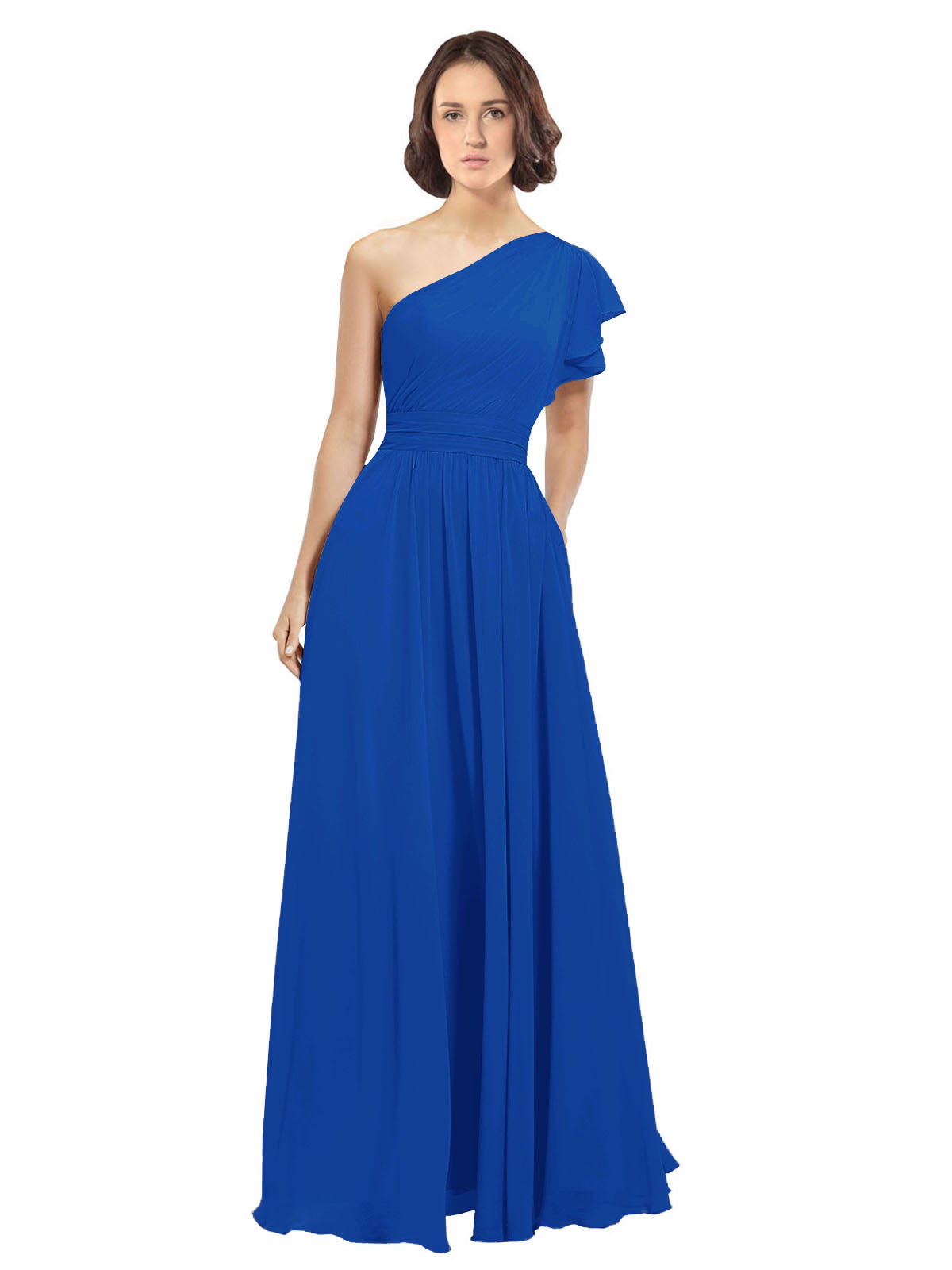 Royal Blue A-Line One Shoulder  Long Bridesmaid Dress Josephine