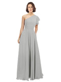 Silver A-Line One Shoulder  Long Bridesmaid Dress Josephine