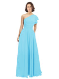 Sky Blue A-Line One Shoulder Long Bridesmaid Dress Josephine