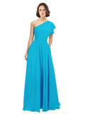 Turquoise A-Line One Shoulder  Long Bridesmaid Dress Josephine