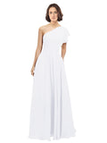 White A-Line One Shoulder Long Bridesmaid Dress Josephine