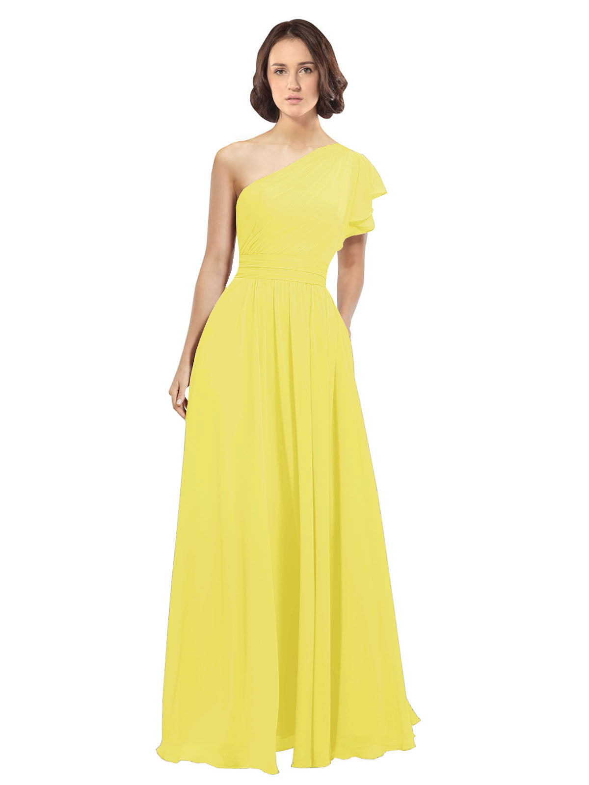 Yellow A-Line One Shoulder  Long Bridesmaid Dress Josephine