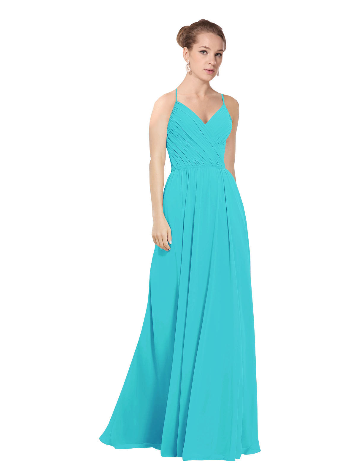 Aqua A-Line V-Neck Long Bridesmaid Dress Maria