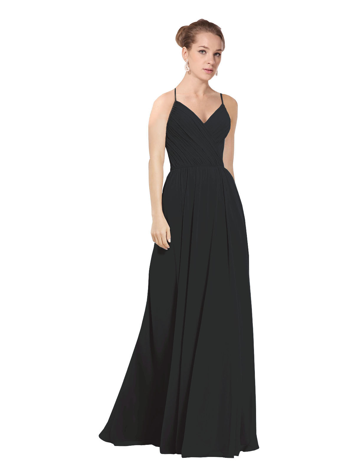 Black A-Line V-Neck Long Bridesmaid Dress Maria