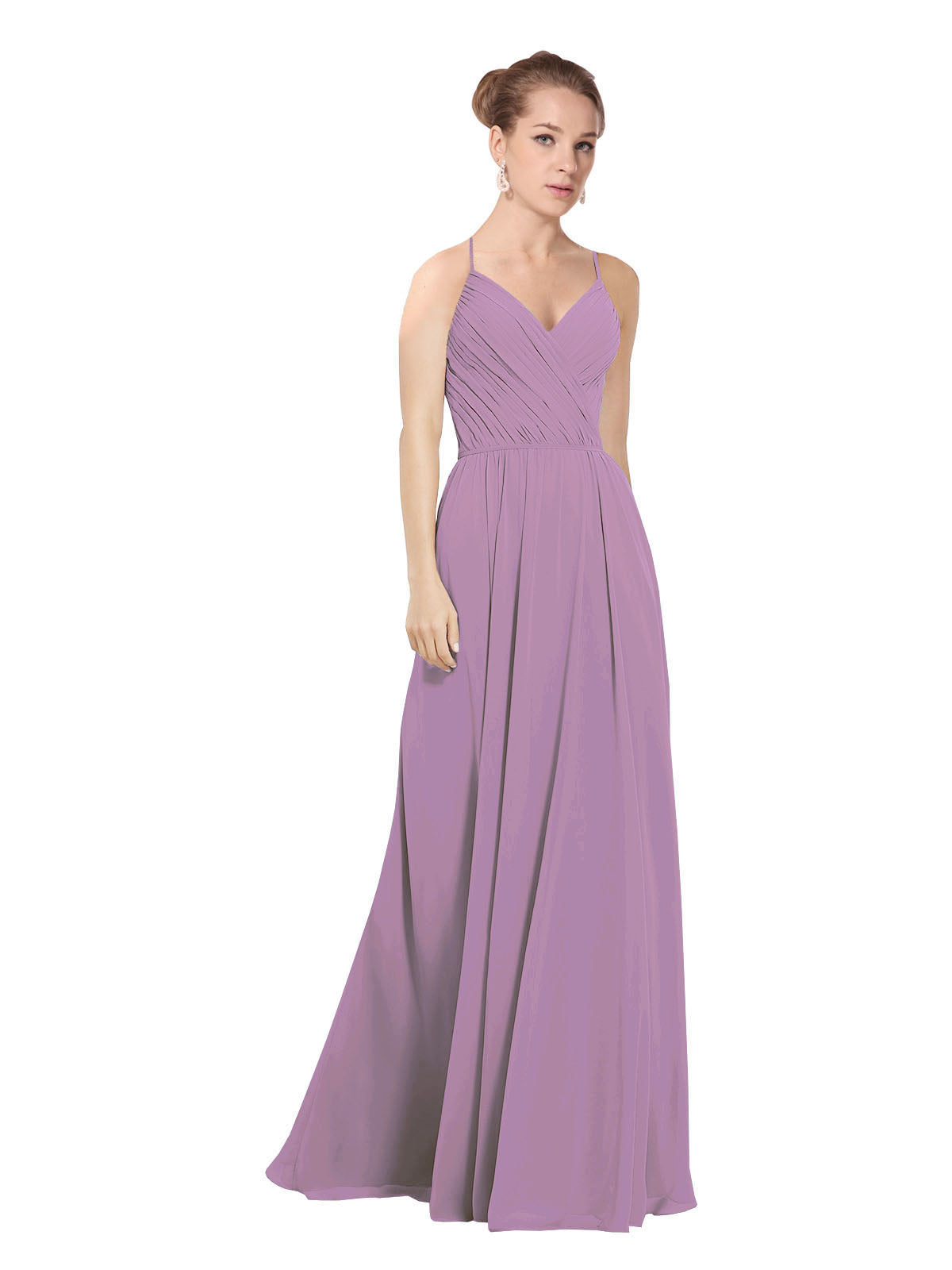 Dark Lavender A-Line V-Neck Long Bridesmaid Dress Maria