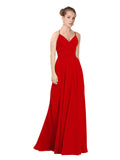 Dark Red A-Line V-Neck Long Bridesmaid Dress Maria