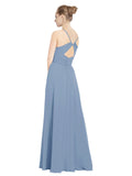 Dusty Blue A-Line V-Neck Long Bridesmaid Dress Maria