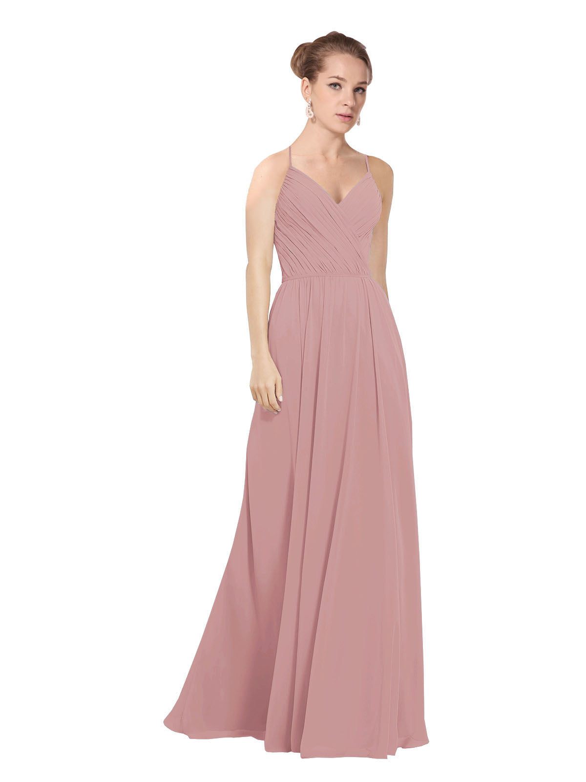 Dusty Pink A-Line V-Neck Long Bridesmaid Dress Maria