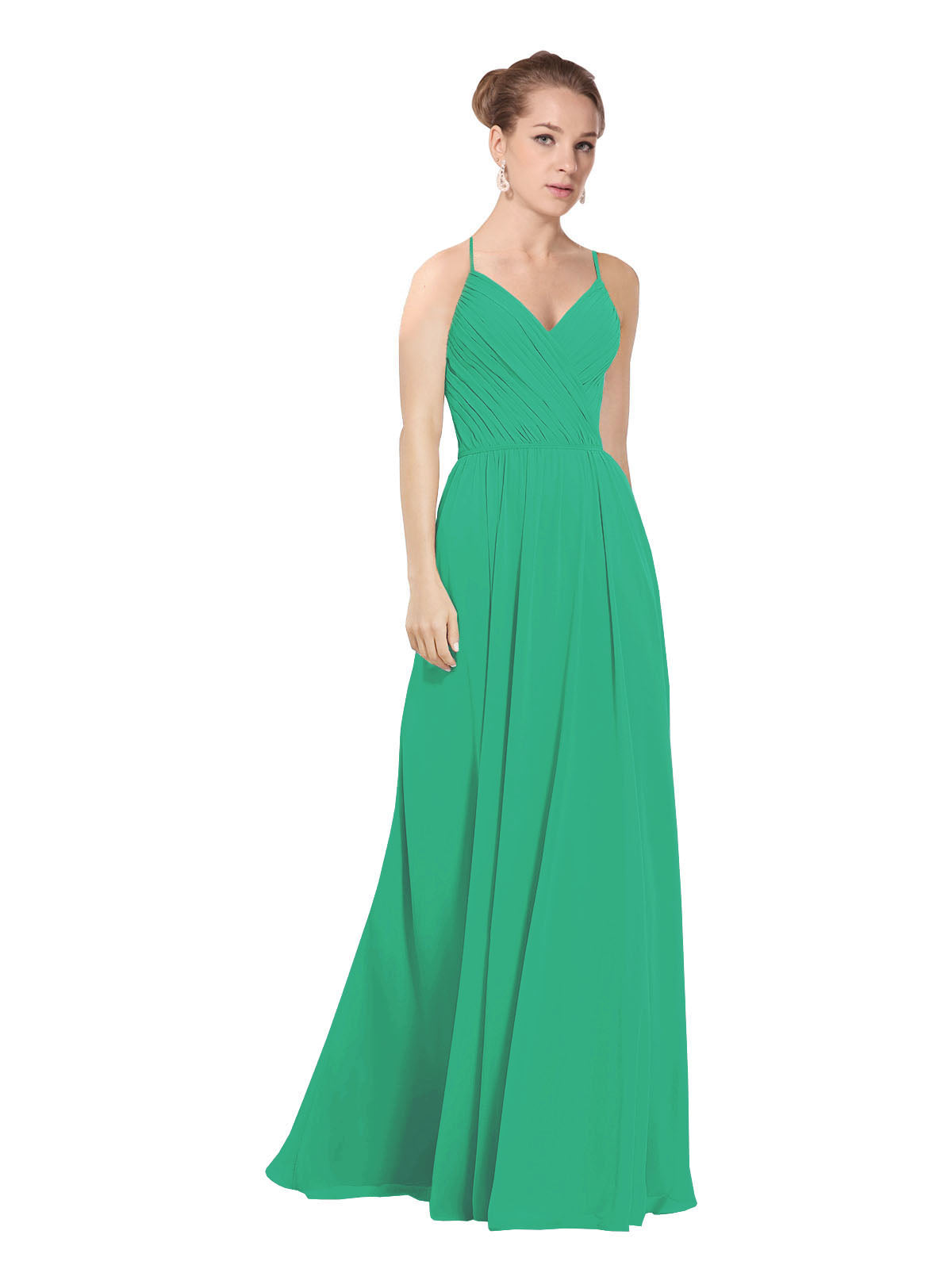 Emerald Green A-Line V-Neck Long Bridesmaid Dress Maria