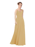 Gold A-Line V-Neck Long Bridesmaid Dress Maria