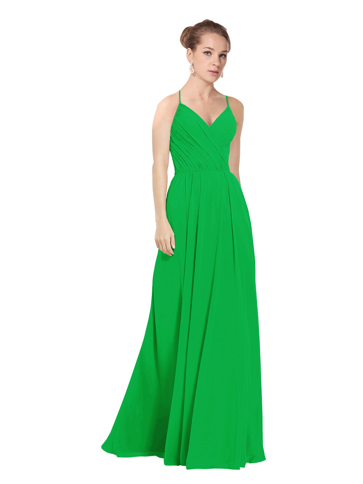Green A-Line V-Neck Long Bridesmaid Dress Maria