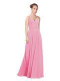 Hot Pink A-Line V-Neck Long Bridesmaid Dress Maria