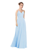 Light Sky Blue A-Line V-Neck Long Bridesmaid Dress Maria