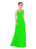Lime Green A-Line V-Neck Long Bridesmaid Dress Maria