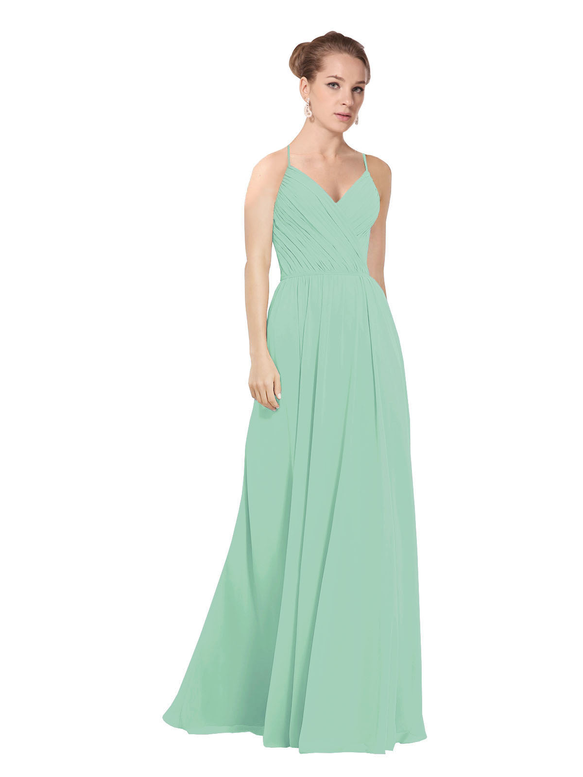 Mint Green A-Line V-Neck Long Bridesmaid Dress Maria
