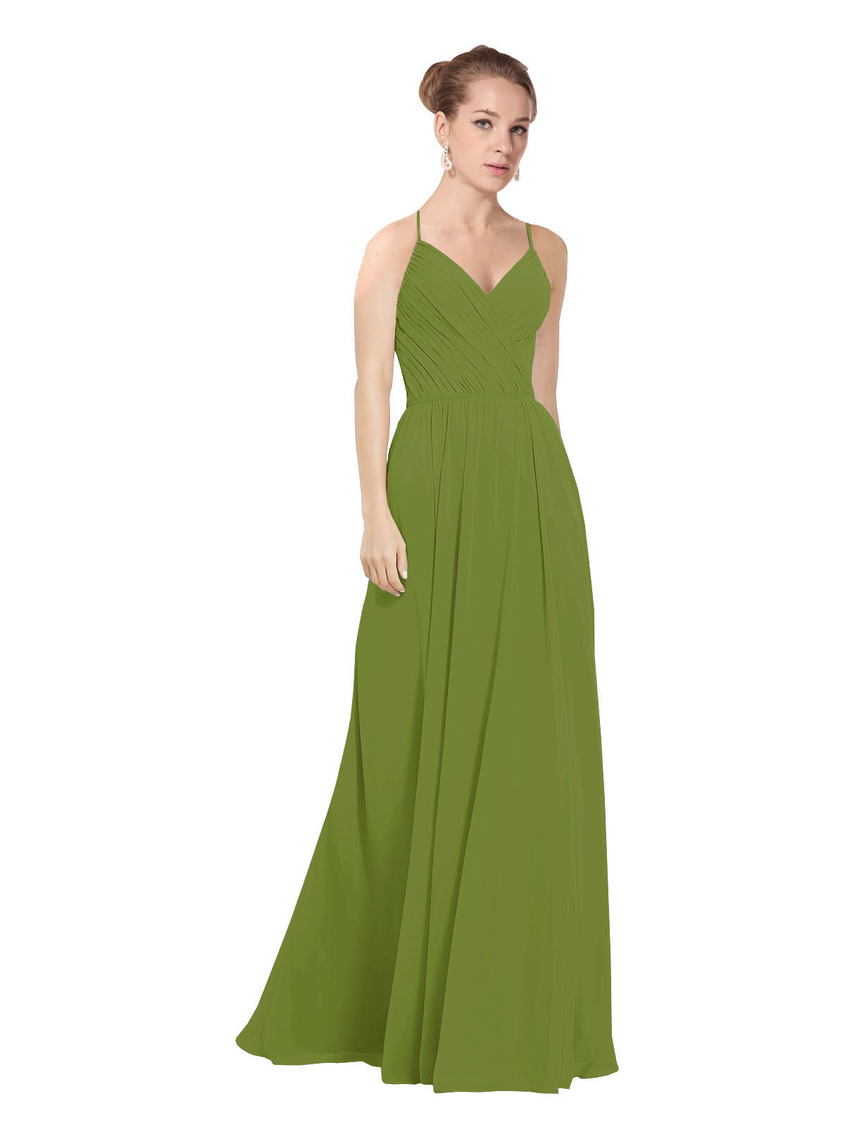 Olive Green A-Line V-Neck Long Bridesmaid Dress Maria