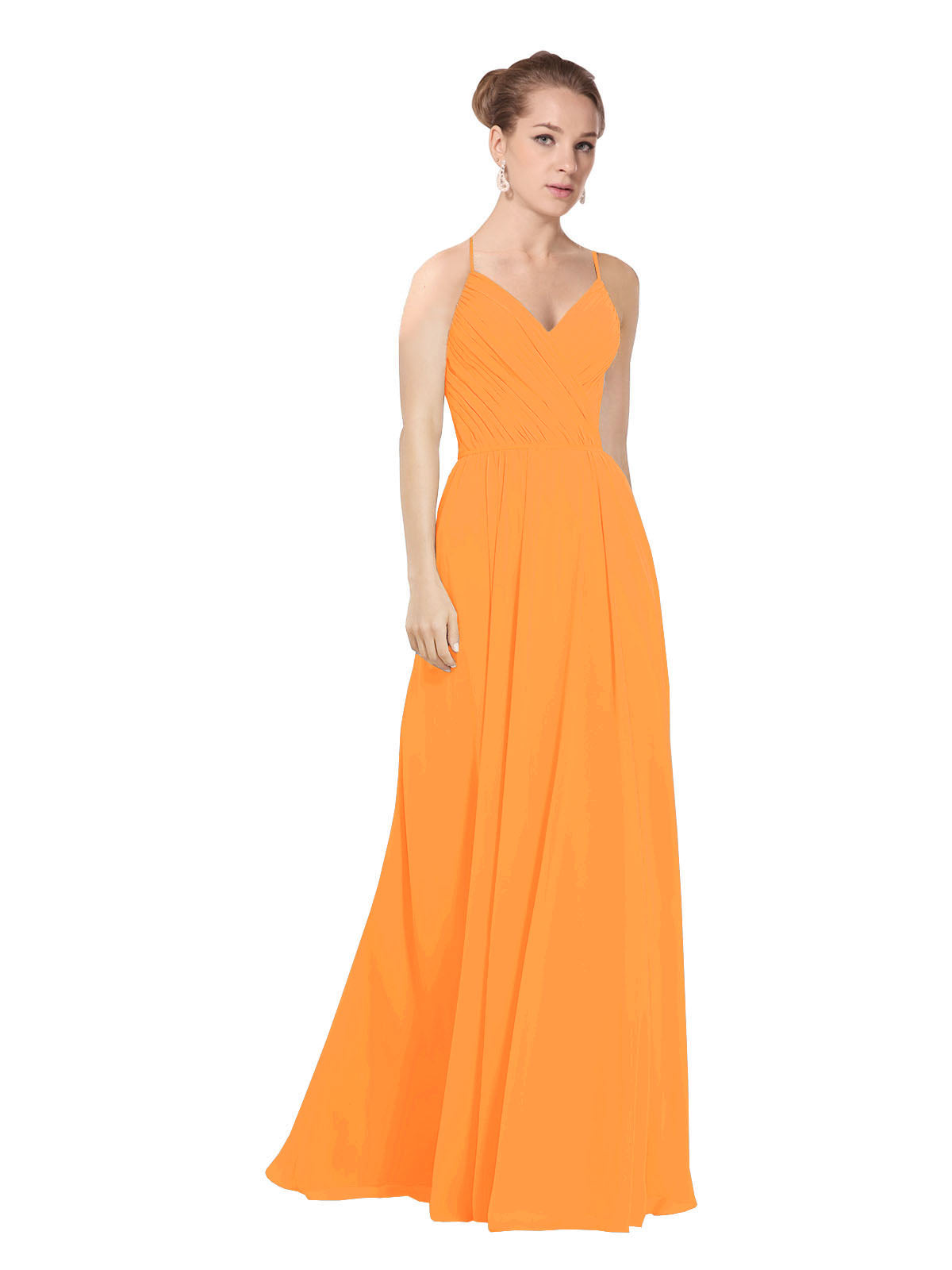 Orange A-Line V-Neck Long Bridesmaid Dress Maria