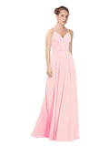 Pink A-Line V-Neck Long Bridesmaid Dress Maria