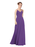 Plum Purple A-Line V-Neck Long Bridesmaid Dress Maria