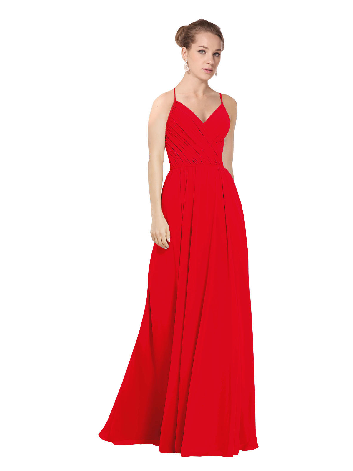 Red A-Line V-Neck Long Bridesmaid Dress Maria