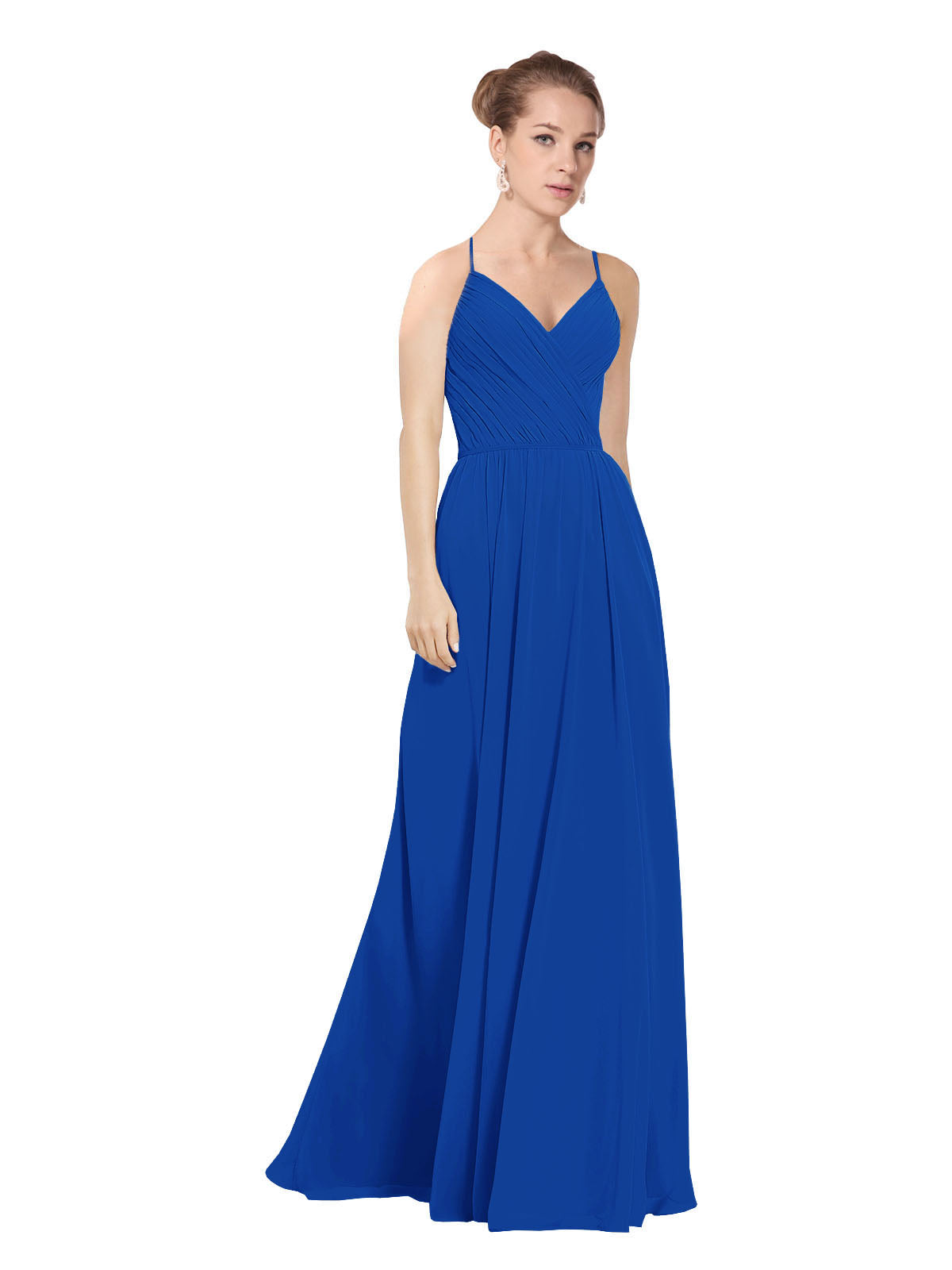 Royal Blue A-Line V-Neck Long Bridesmaid Dress Maria