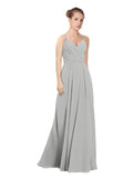 Silver A-Line V-Neck Long Bridesmaid Dress Maria