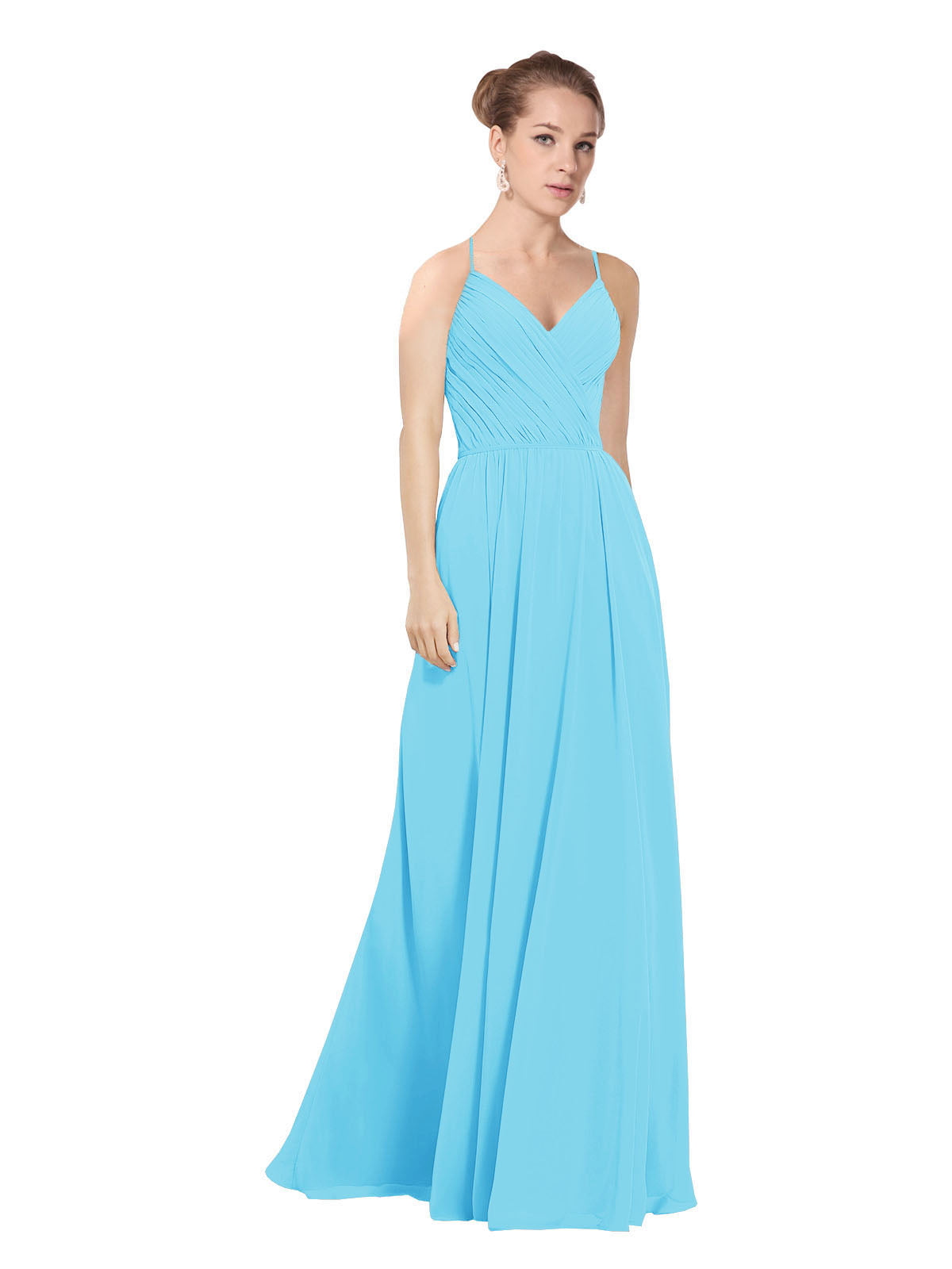 Sky Blue A-Line V-Neck Long Bridesmaid Dress Maria