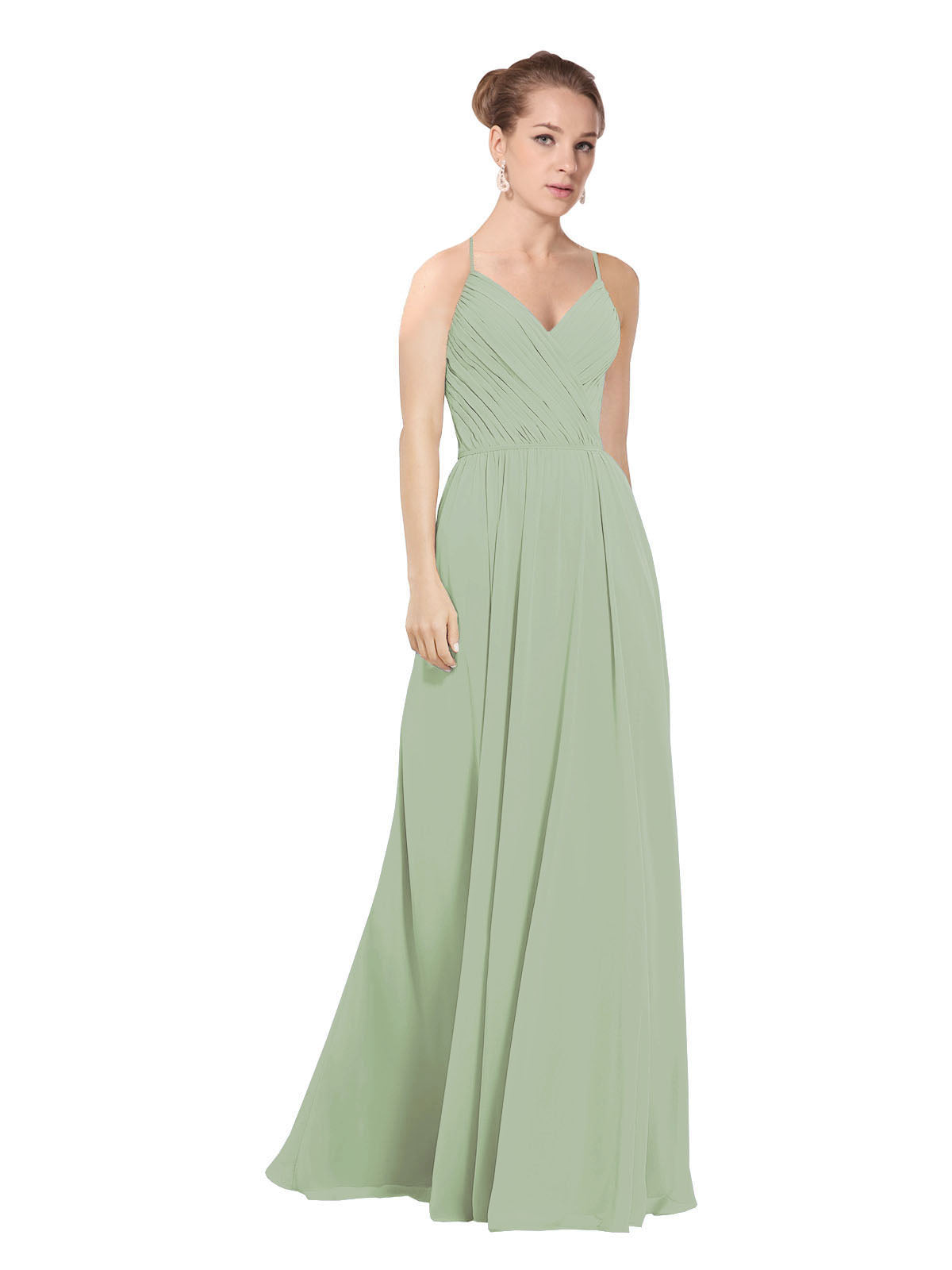 Smoke Green A-Line V-Neck Long Bridesmaid Dress Maria